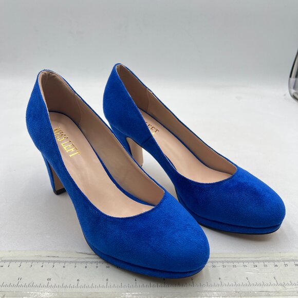 miss left Royal Blue Low Platform Chunky High Heel Slip On Closed Round Toe Pump - Picture 4 of 8